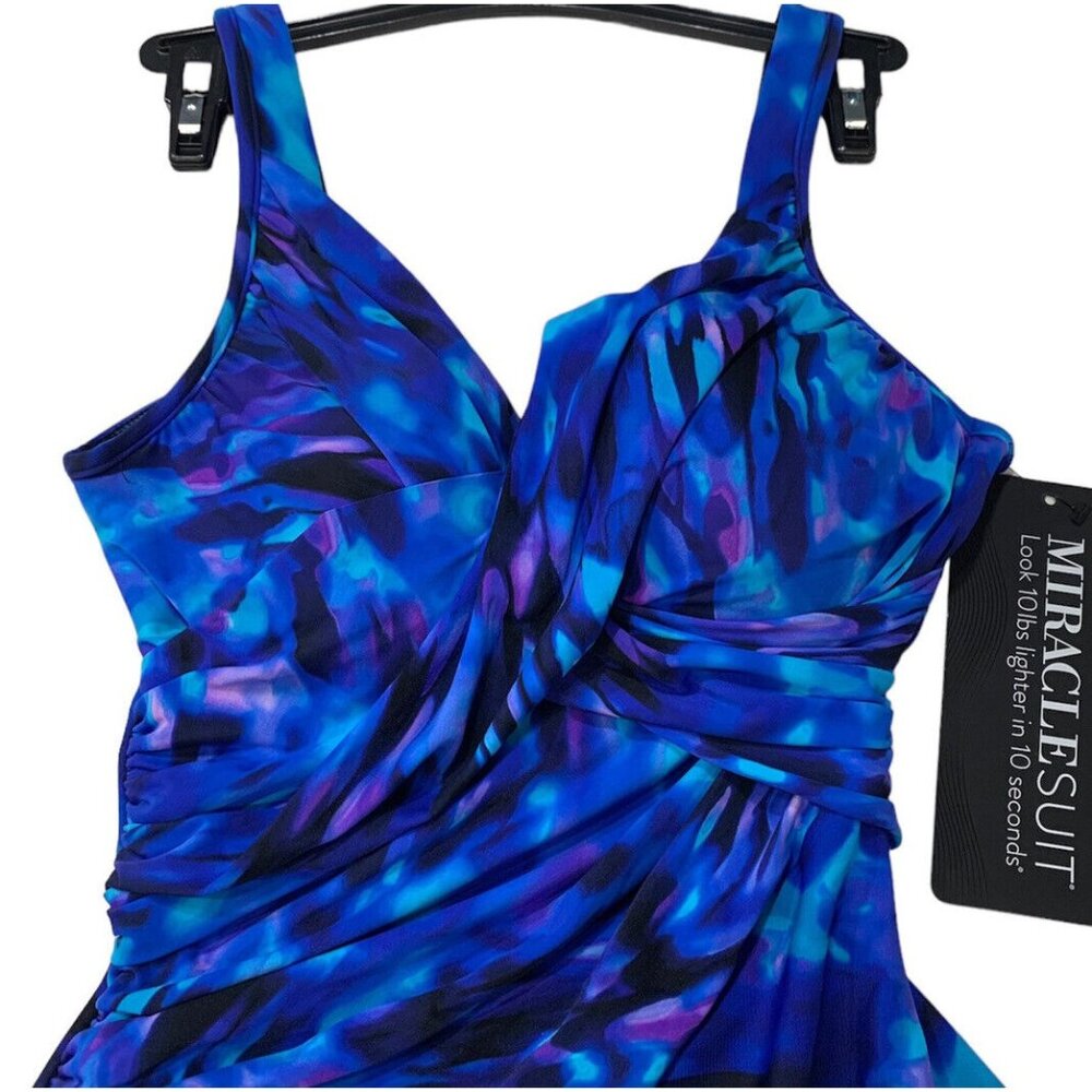 Miraclesuit Swimsuit Sz 8 Cloud Leopard Revele One Piece in Blue NWT $196